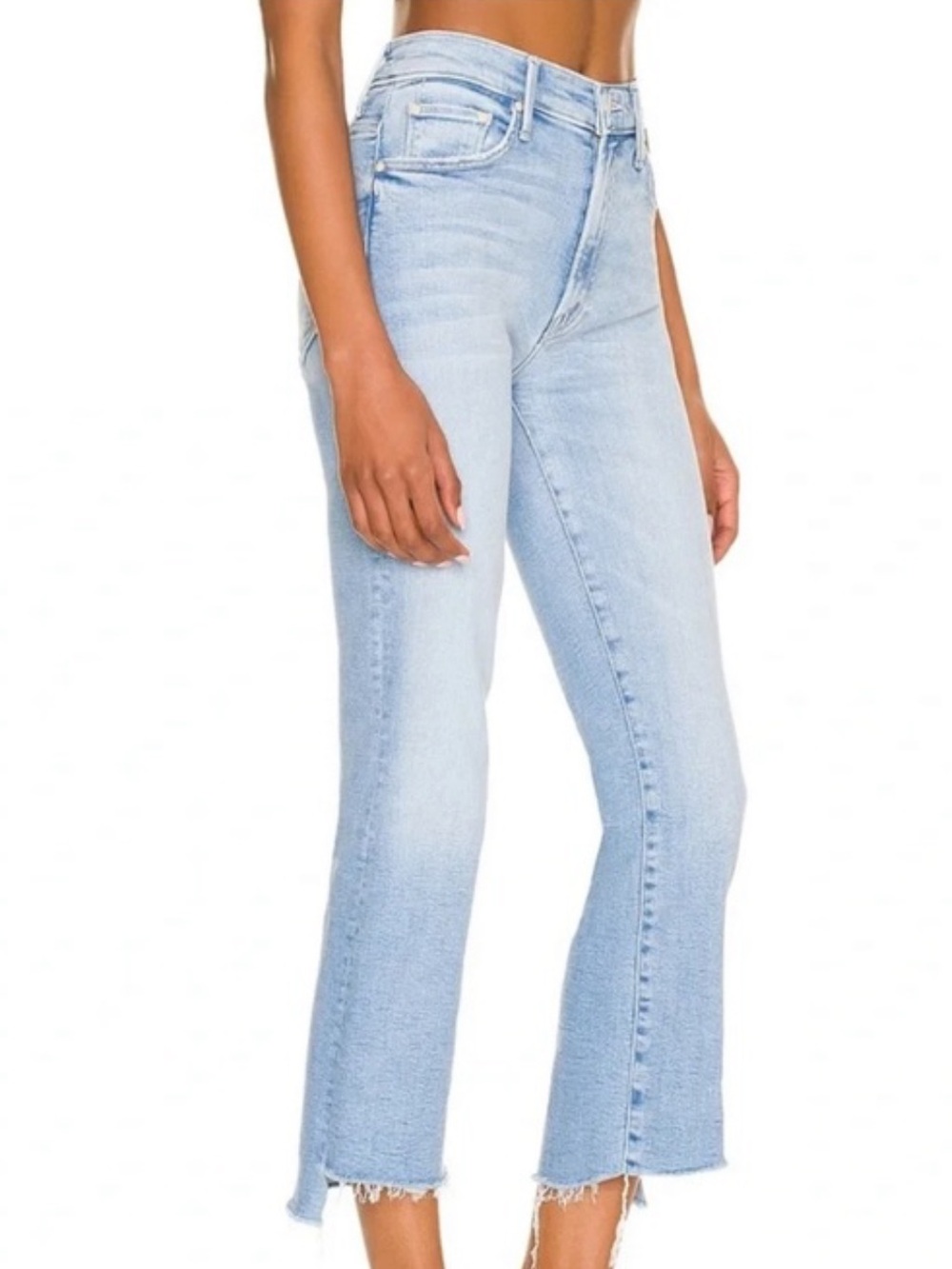 Mother The Insider Crop Step Fray Jeans in Blue